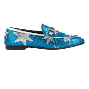 Gucci Jordaan Loafers Blue Metallic Silver Stars